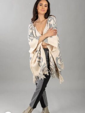 Anthropologie Fringed Chunky Knit Kimono Duster Sweater NWT